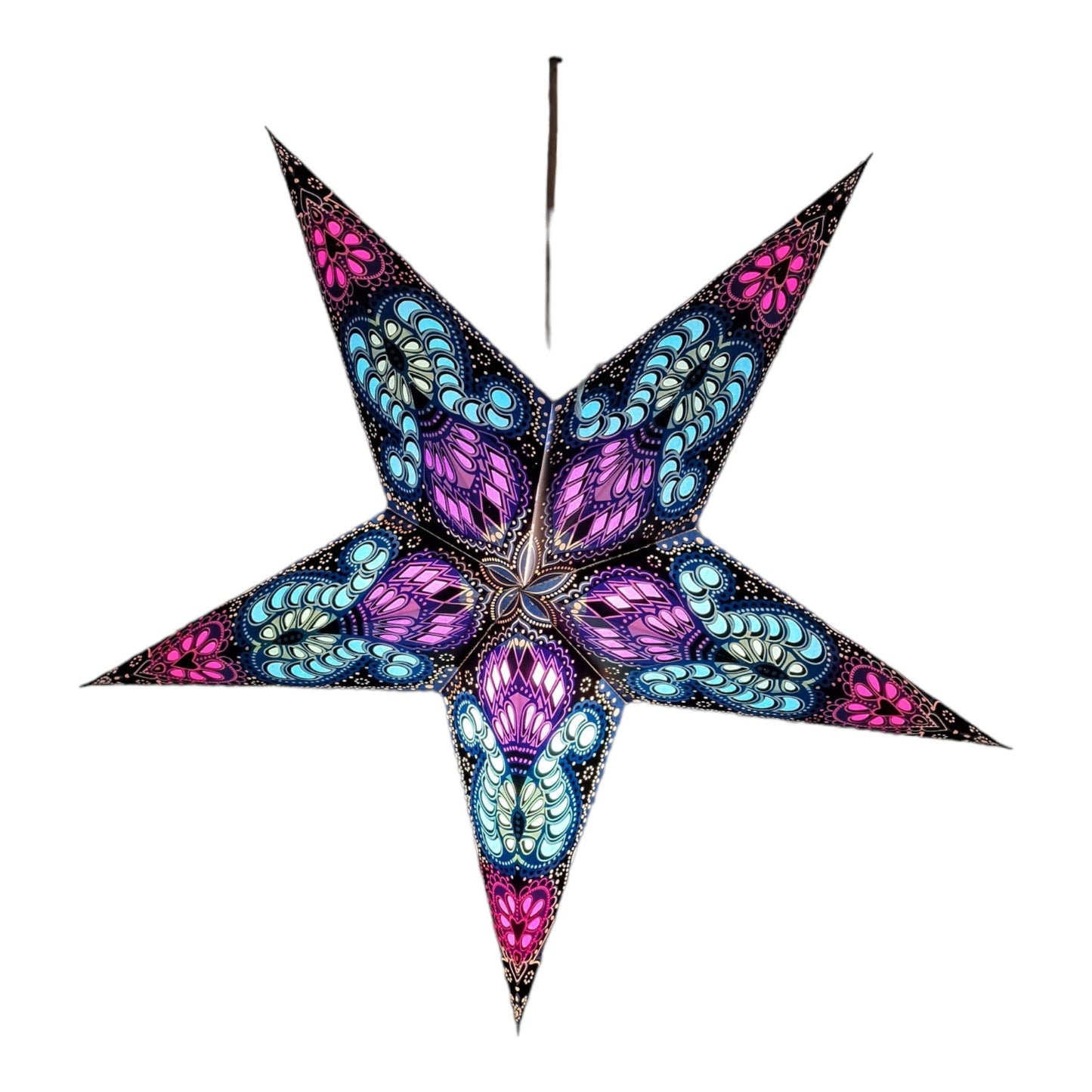Yepsio Paper Star Lantern Lampshade, 60 cm, Hanging Decorations for Christmas, Wedding, Home, Party (Royal Blue Black Multi)