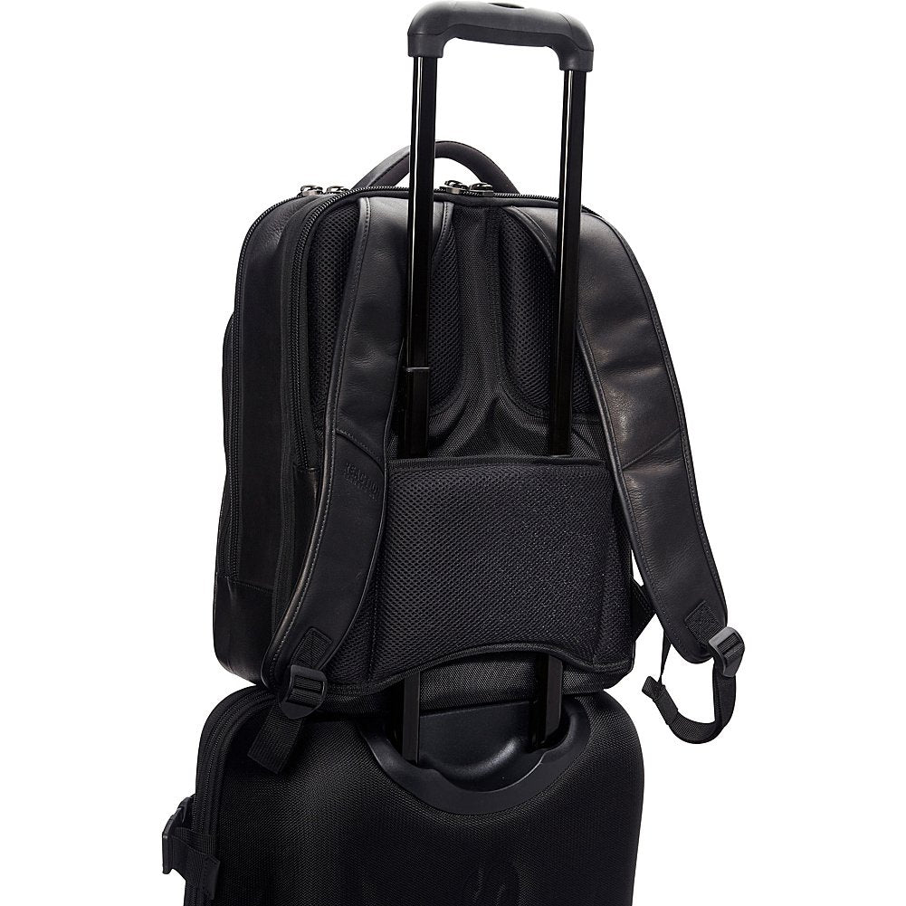 Kenneth Cole Reaction Manhattan Colombian Leather Slim 16" Laptop & Tablet Checkpoint-Friendly Anti-Theft RFID Business Book Bag Backpack, Black