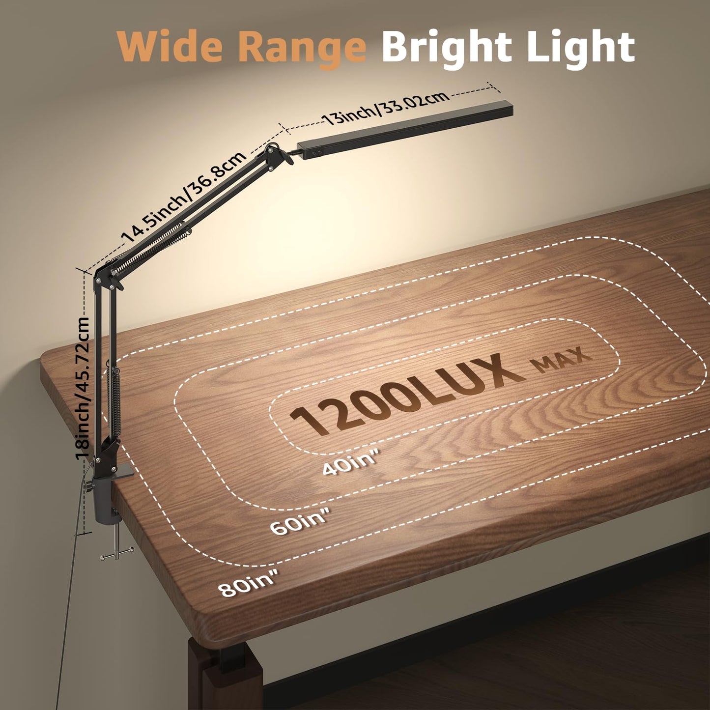 Upgrade Swing Arm LED Desk Lamp with Clamp, 80 LED Beads, 5 Color Modes & 11 Brightness Levels, 360° Adjustable Arm, Eye-Caring Light CRI95, Timer & Memory Function, for Office, Study, Crafting