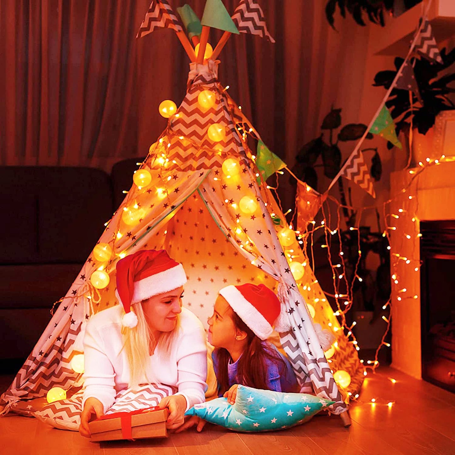 JMEXSUSS Connectable 33ft Orange Christmas Lights Indoor, 100 LED Orange String Lights Clear Wire, 8 Modes Outdoor Christmas Twinkle Light Plug in for Tree Party Decoration