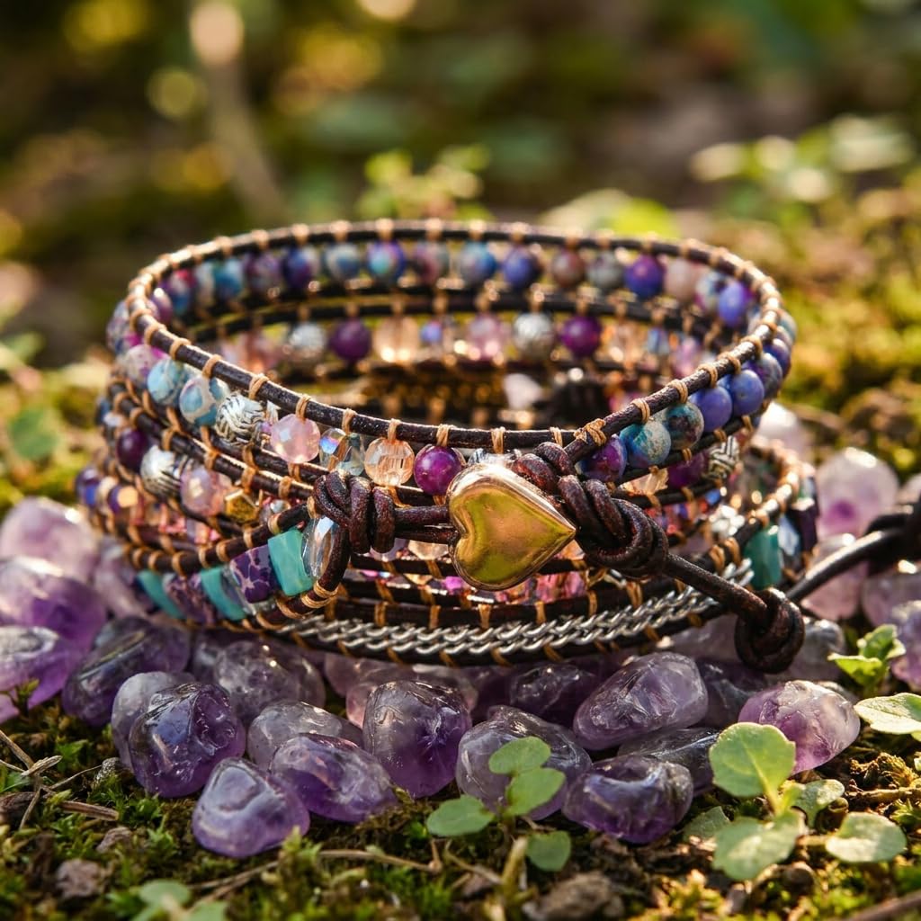 YGLINE Amethyst Healing Bracelet Natural Stone Crystal Bead Wrap Bracelets Collection