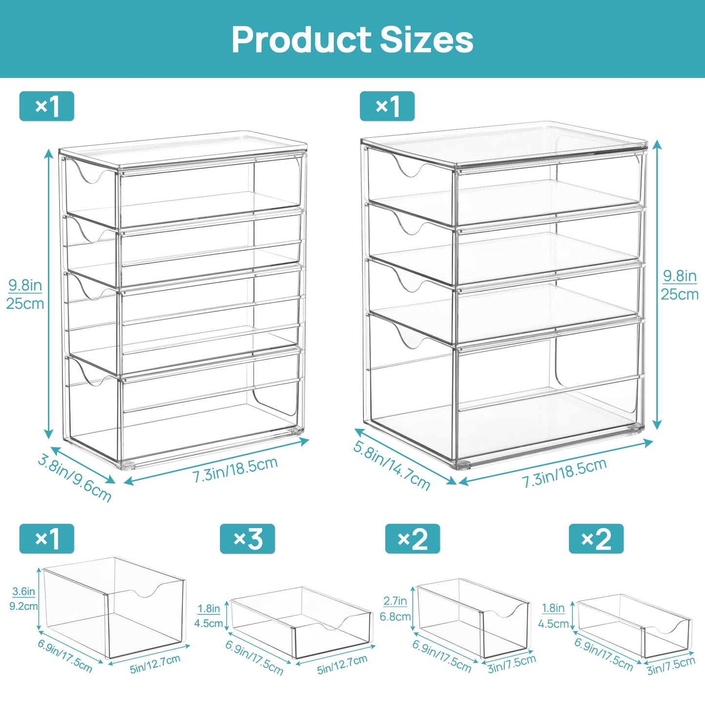 Vtopmart Acrylic Organizer with 8 Drawers, Desk Organizers and Accessories, Clear Makeup Organization, Dustproof Storage Drawers for Office Art Craft Supplies