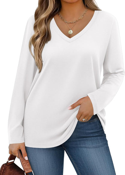 IN'VOLAND Womens Plus Size Long Sleeve Shirts V Neck Basic Tee Tops Loose Fit Fall Outfits for Women 1X-5X