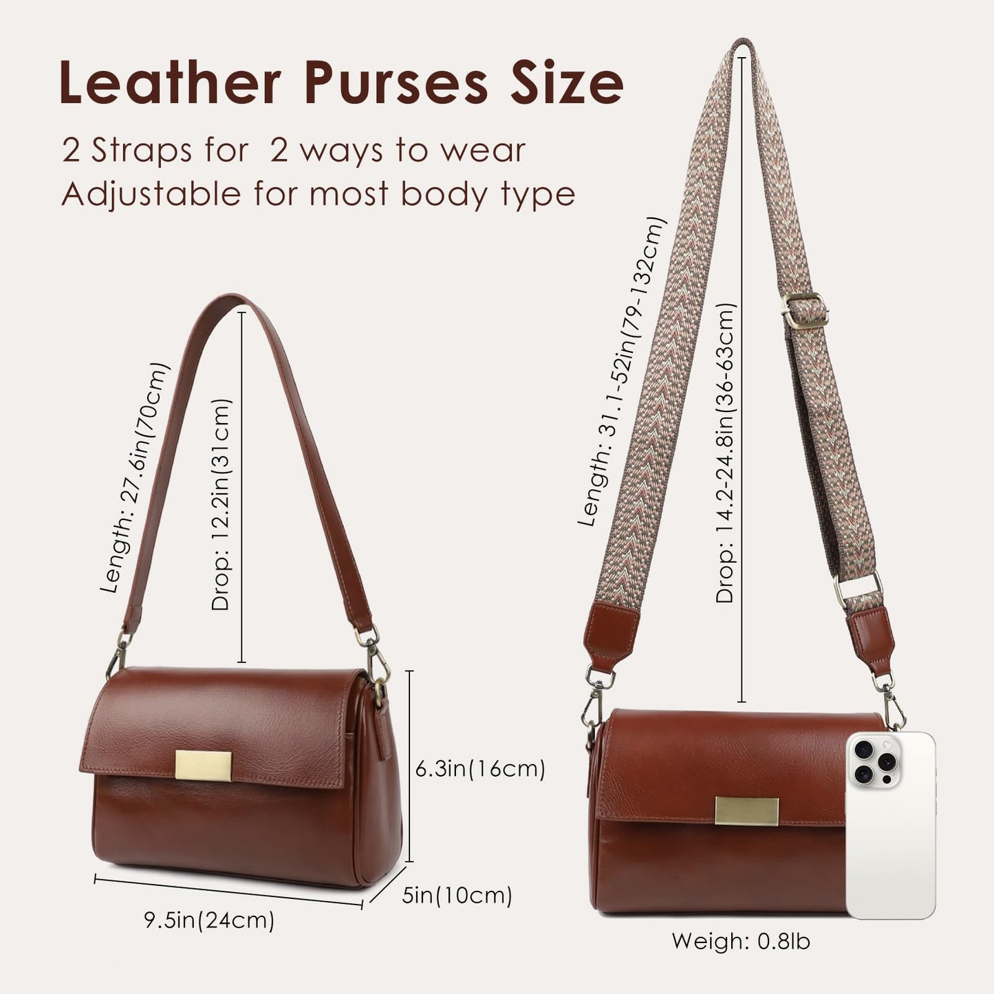 imeetu Genuine Leather Crossbody Bags for Women, Shoulder Bag Purses with Adjustable Strap (Brown)