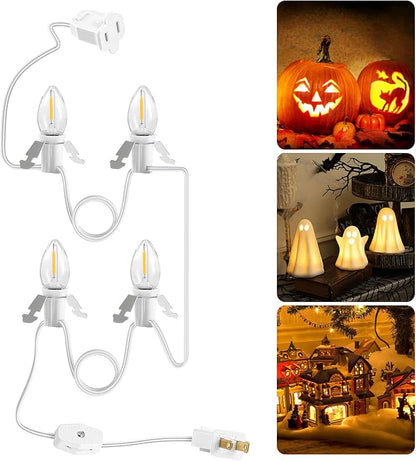 Christmas Village Lights, Decoration String Lights 10.5Ft with 4 C7 LED Bulbs, Warm White, with Male and Female Plugs, for Christmas Snow House,Pumpkin Crafts,Holiday Decoration W03VL05