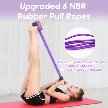 Pedal Resistance Band with Handle, 6-Tube Elastic Foot Pedal Resistance Band, Natural Rubber Ankle Puller Sit-up Exercise, Multifunction Fitness Band for Abdomen, Waist, Arm, Leg Stretching Training