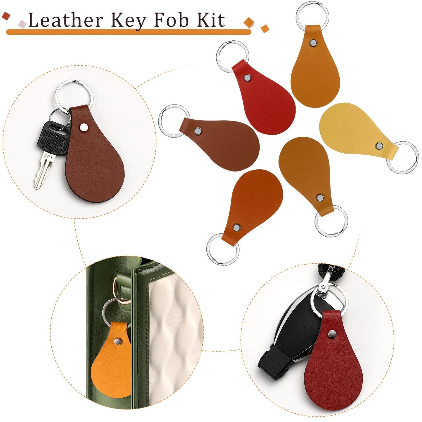 Nosiny 100 Pcs Leather Keychain Blanks Bulk 10 Colors Blank Keychain for Laser Engraving PU Leather Key Fob Kit for DIY(Cute Color)