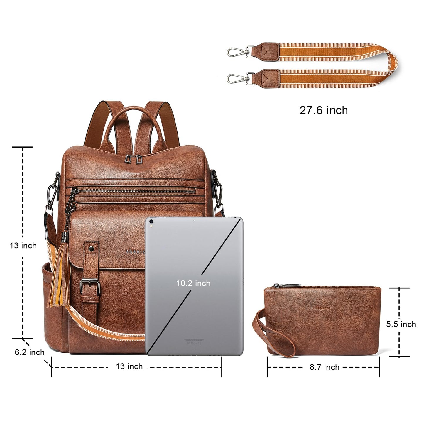 Shrrie Womens Vegan Leather Backpack Purse for Work College Brown Fashion Small Backpack Design Water-Resistant Purse