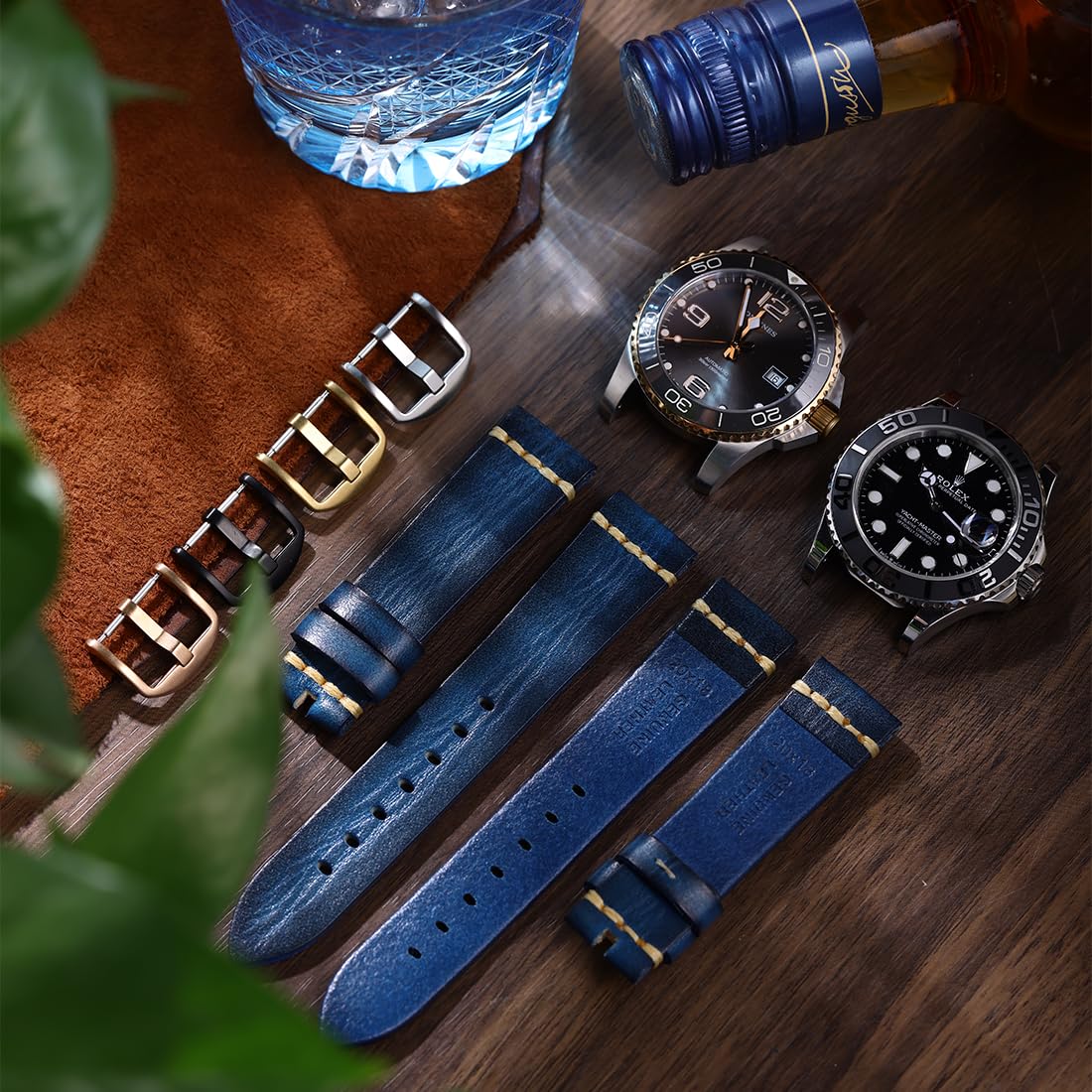 REZERO Leather Watch Bands, Tanned Leather Watch Straps, Black/Brown/Blue/Red/Green/Grey Watch Bands Replacement with Black/Silver/Gold/Rose Gold Buckle for Men, Women 18/19/20/21/22/23/24/26mm