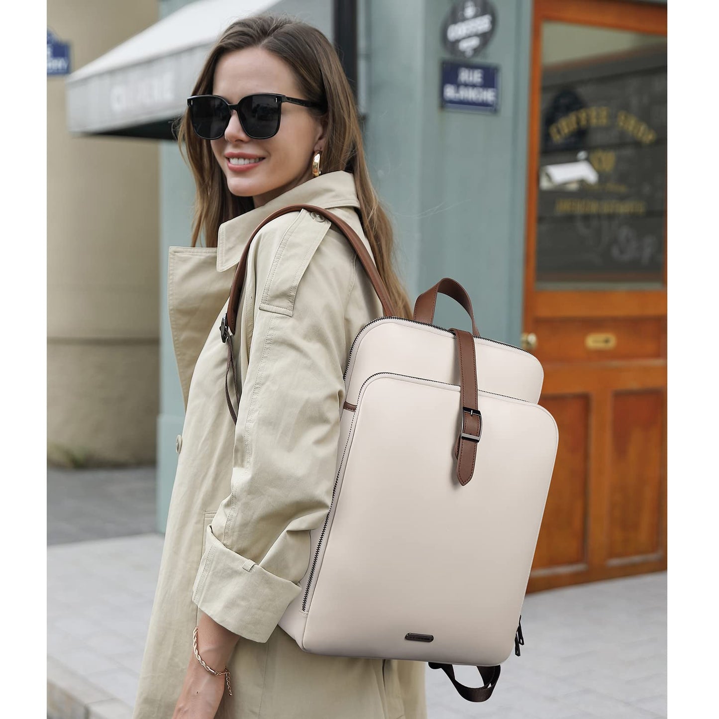 CLUCI Leather Backpack for Women, 15.6 inch Laptop Bag, Large Genuine Work Backpack Travel Back