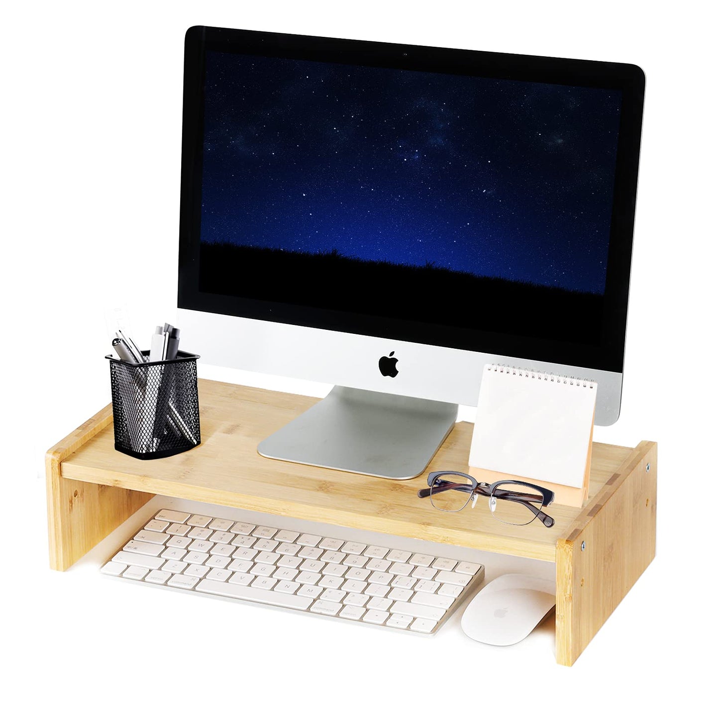 KINLINK Solid Wood Monitor Stand Riser, Monitor Riser with 2 Adjustable Height, 15.8 inch Computer Riser for Computer, iMac, PC, Printer, Computer Monitor Stand for Home & Office, Natural