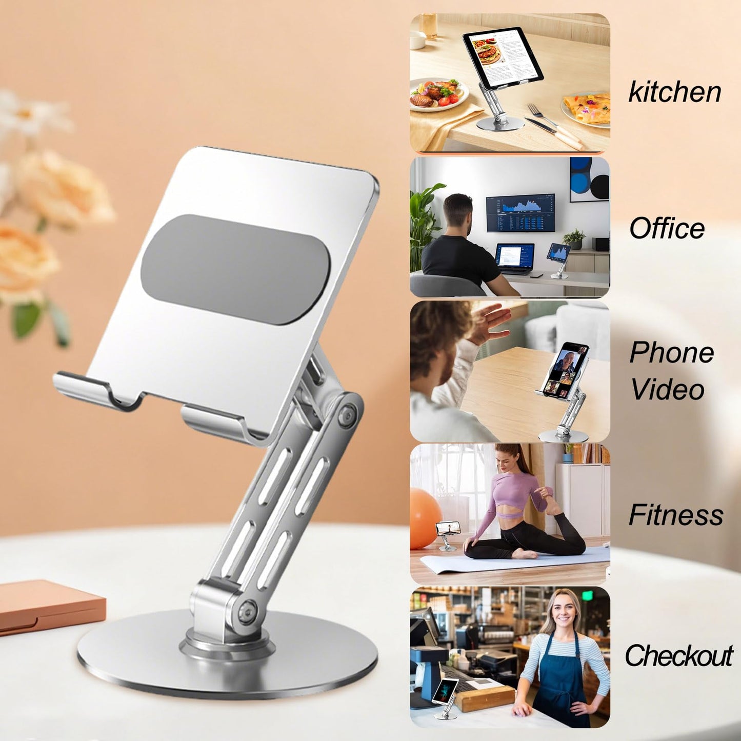 ITEUU for iPad Stand Holder Adjustable Tablet Stand for Desk ，360 Rotating Metal Mount for 4-13 inch Devices, Compatible with iPad iPhone Tablet Kindle TAB Surface/Switch Holder for Desk