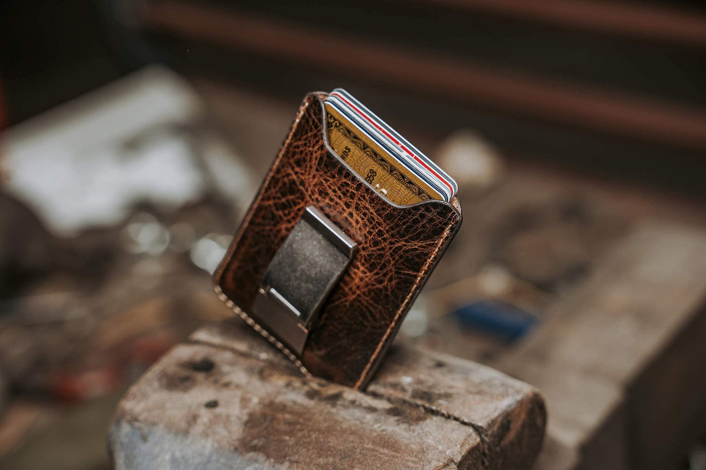 House of Jack Co. Wyatt Money Clip Wallet for Men, Slim Front Pocket Leather Card Holder, Ideal Gift For Men, Minimalist Full Grain Cowhide Wallet, Brown