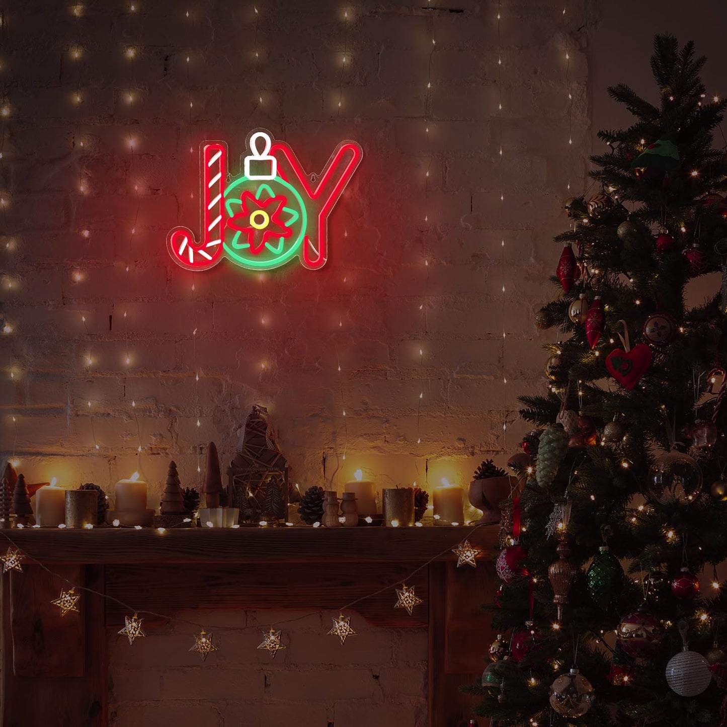 Xuhal Christmas Joy Neon Sign, Christmas Decorations Light up Room Sign LED Neon Light USB Wall Bar Living Room Decor for Winter Decor Party Home Bedroom Office Table Art Gifts