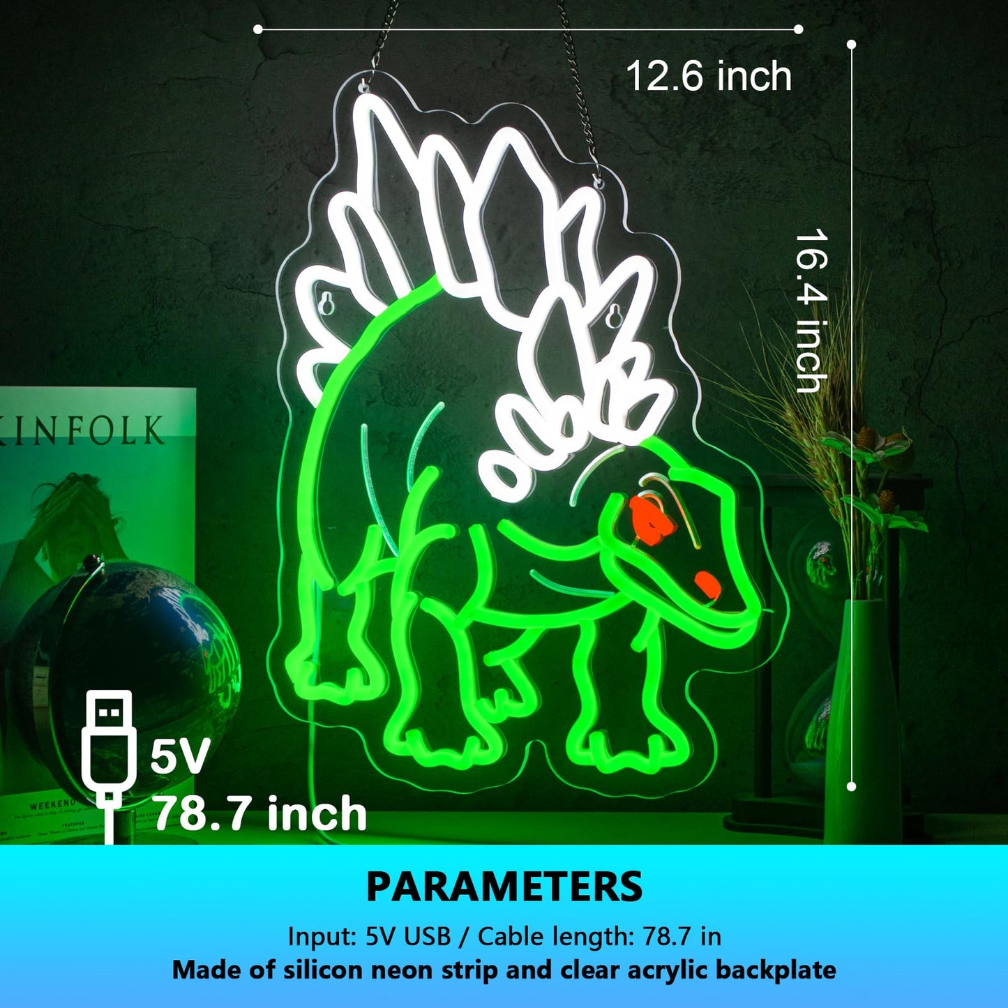 Dinosaur Neon Sign Stegosaurus Neon Sign for Wall Decor Dino USB Dimmable Neon Light Sign for Boys Girls Room Gameroom Holiday Birthday Christmas Gift