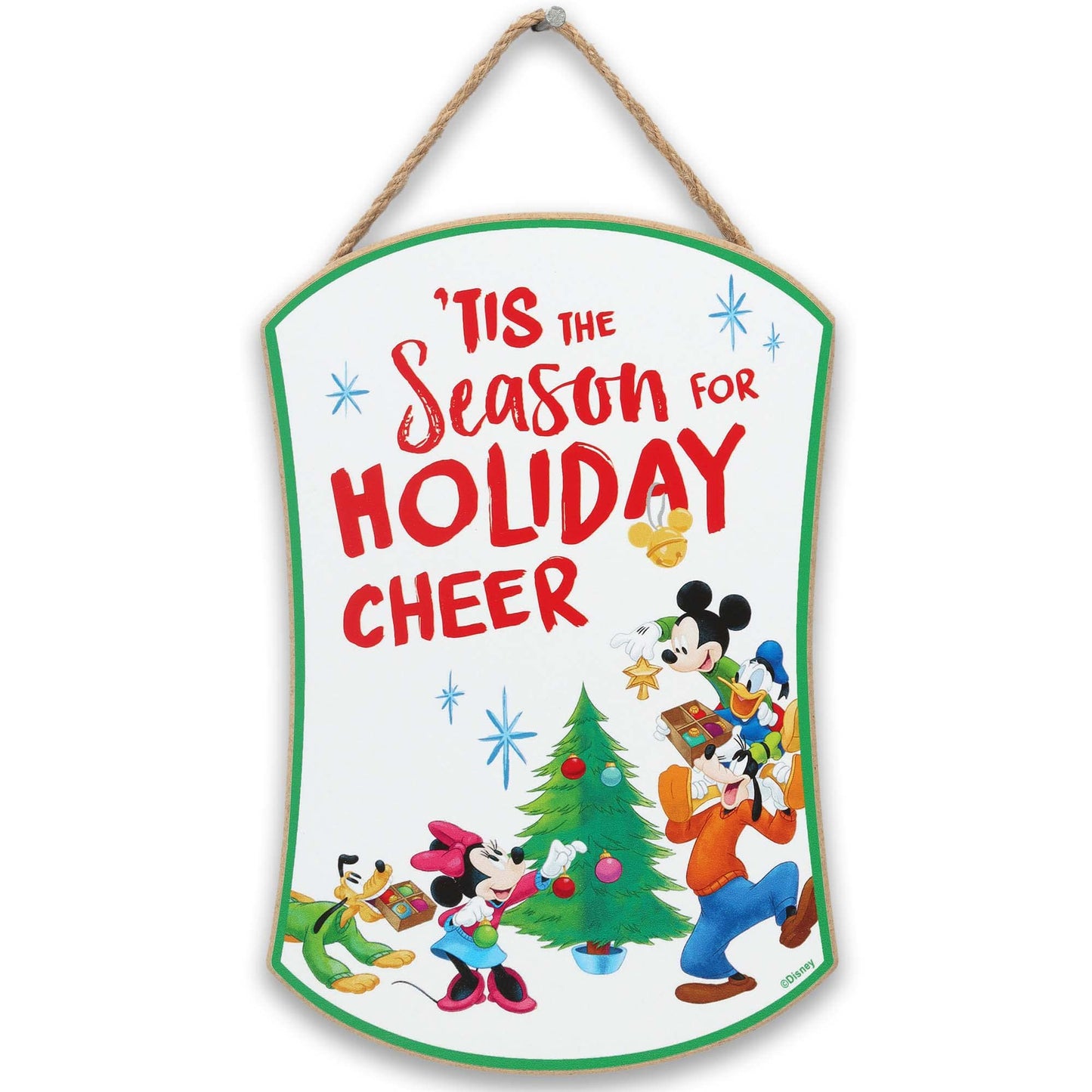 Open Road Brands Disney Mickey Mouse and Friends Holiday Cheer Hanging Wood Wall Decor - Cute Mickey Mouse Christmas Sign