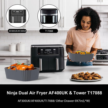 Silicone Air Fryer Liners 2 Pack, Reusable Liners Compatible for Ninja Foodi DZ201, DZ401, DZ550, COSORI, Chefman, Instant Air Fryer, and 6-in-1 8-10QT Air Fryer Baskets