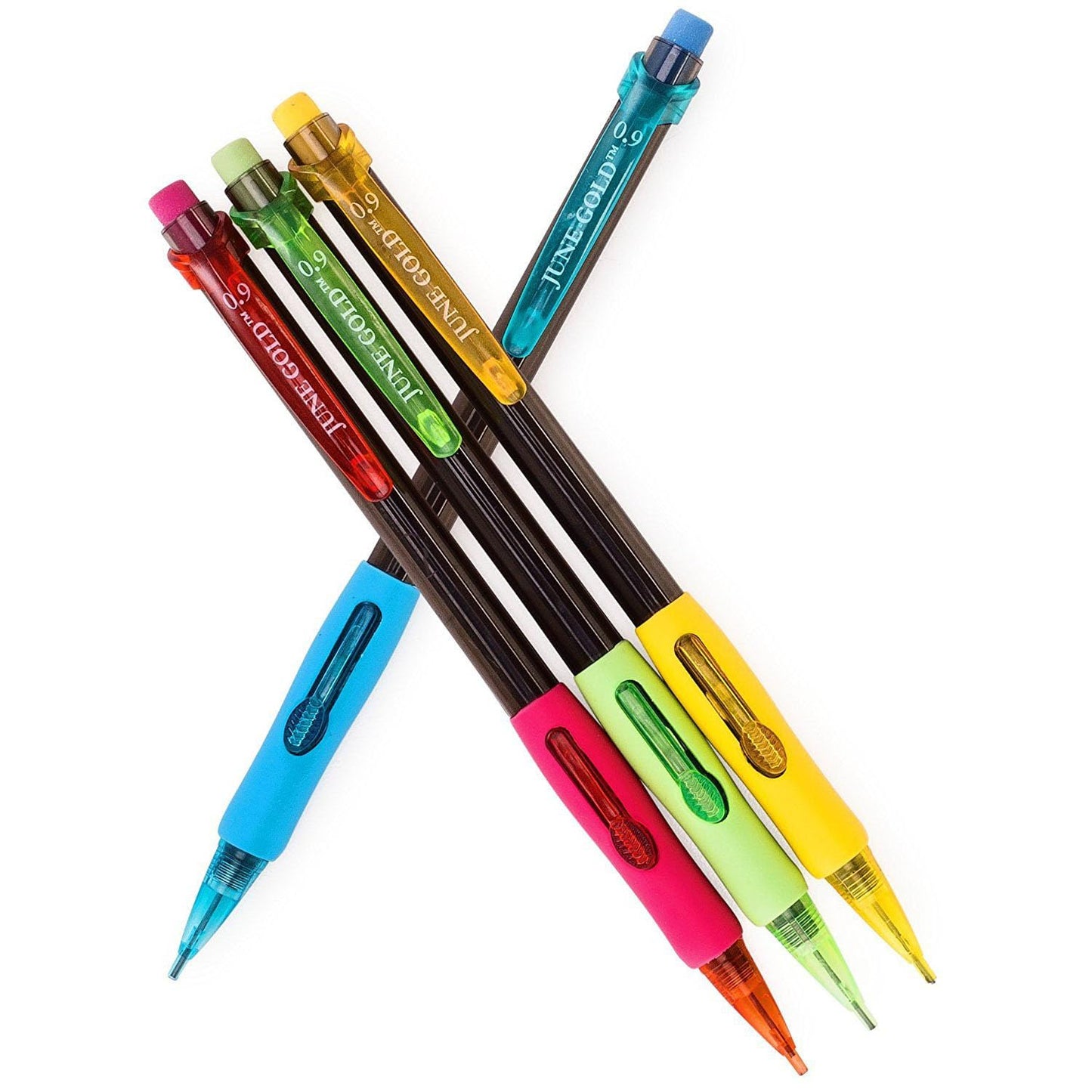 June Gold 72 Mechanical Pencils, 0.9 mm HB #2 Lead, 2 Dispensers/w 160 Graphite Refills & 16 Refill Erasers, Break Resistant Lead, Convenient Side Click & Soft Non-Slip Grip