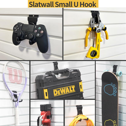 ATOOLA Slatwall Hooks 14 Pack, Heavy Duty Garage Wall Organizer, Multi-Size Hanging Hooks Compatible with Proslat, StoreWALL and HandiWall