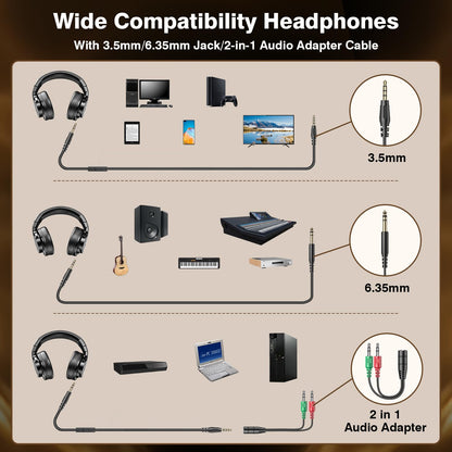 New Bee Wired Over Ear Headphones, Studio Headphones with 50mm Drivers and 6.35mm & 3.5mm Jack DJ Headphones for Studio Monitor & Mixing DJ Guitar AMP Podcast Piano Keyboard