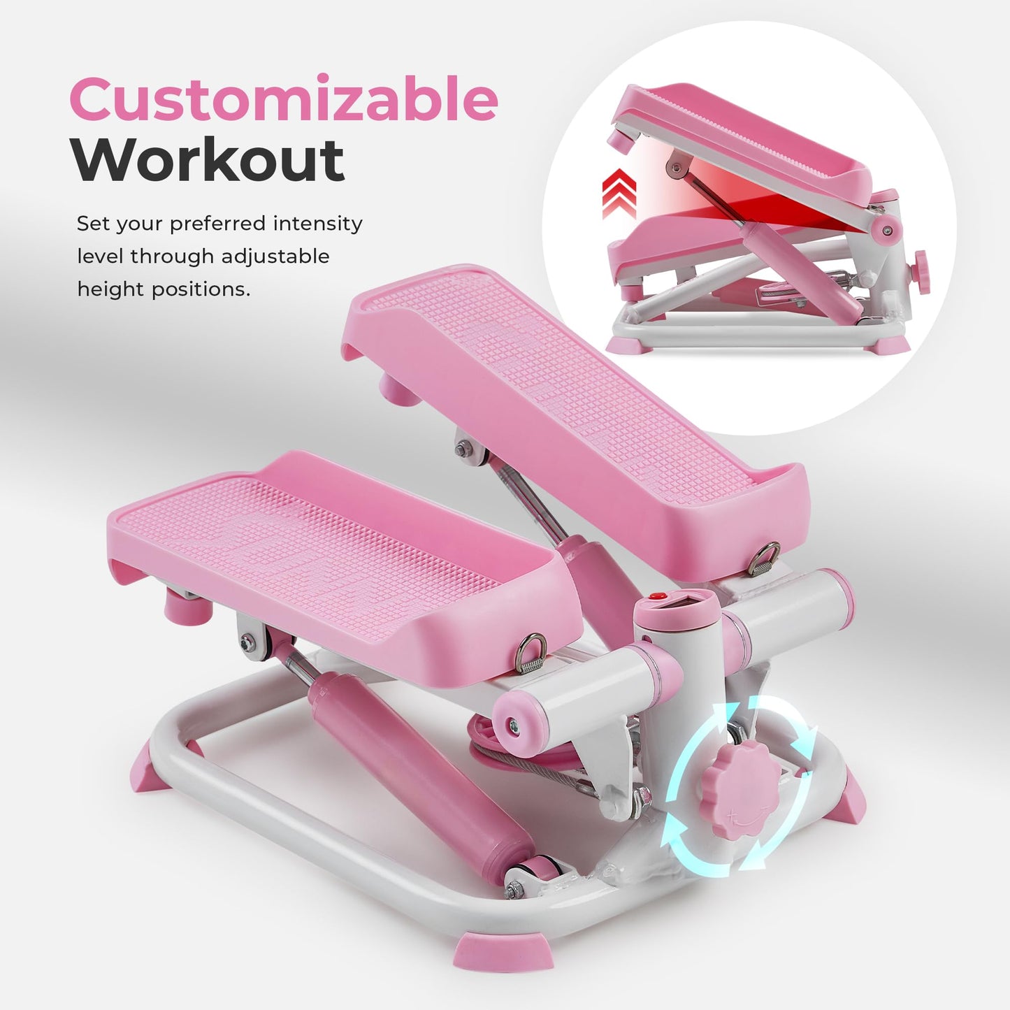 Sunny Health & Fitness Mini Stepper for Exercise at Home, Stair Step Workout Machine with Resistance Band and Over 300lb Weight Capacity, Optional Twist Motion and Free SunnyFit App Connection