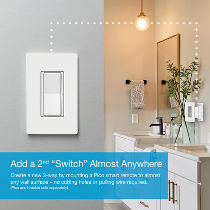 Lutron Claro Smart Light Switch for Caseta Lighting, for LED Lights, Fans, 5 Amp, Single-Pole/3-Way, Neutral Required, DVRF-5NSS-WH-2, White, 2 Pack
