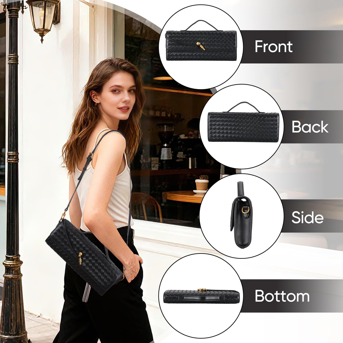 TYJONX Pu Leather Woven Purse For Women,Evening Clutch Purses for Women,Woven Bag with Metal Turn Lock for Party,Wedding