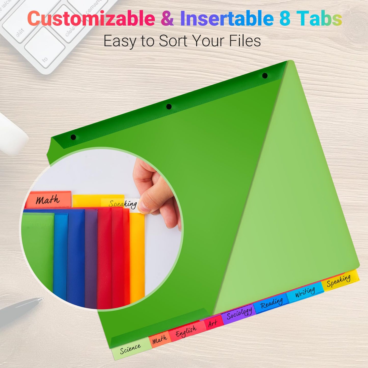 8-Tab Dividers for 3-Ring Binders, 96 Counts 3 Holes Index Dividers with 2 Pockets, Insertable 8 Tabs Binder Divider for 1/2''/1''/2''/3'' inch Binders, 8 Colors (12)
