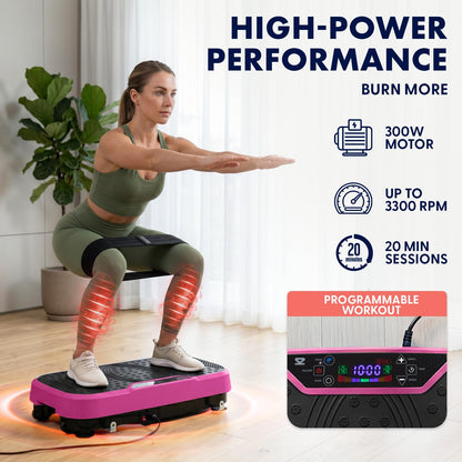 SQUATZ Vibration Plate Exercise Machine, Vibration Plate with Handles and 1-99 Speed Levels, 10 Preset Programs, Quiet Low-Impact Home Fitness Platform with Remote Control, Portable Design, Pink