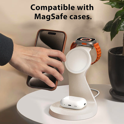 3 in 1 Charging Station for Apple Devices,Mag-Safe Charger Stand Fast Charging,Wireless Charger for iPhone 16/15/14/13/12 Series,& AirPods,& iWatch(USB-C Charger Included)