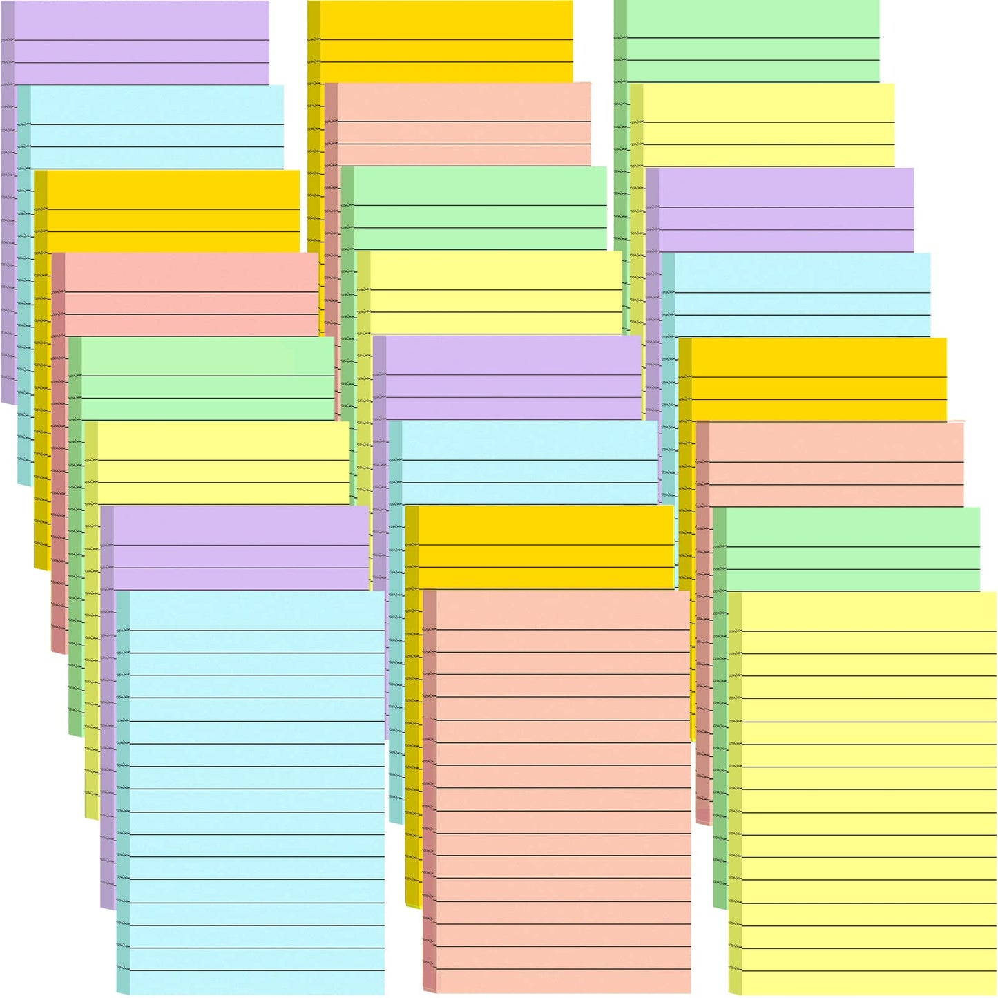 24 Pack Lined Sticky Notes 4X6 in Self Sticky Note Pads Colorful Post Stickies for Office, Home, School, Meeting, 50 Sheets/pad, (Light Color)