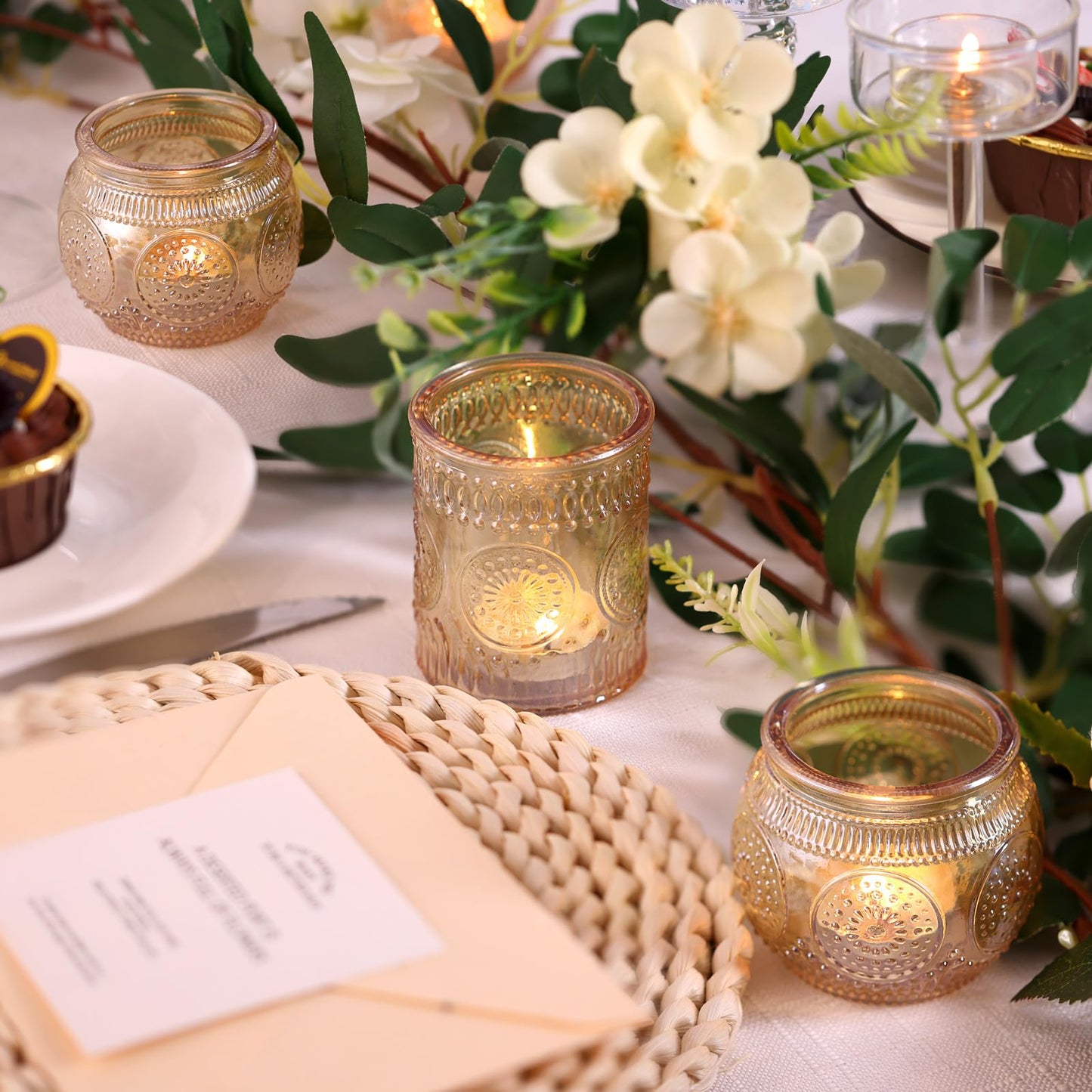 48Pcs Gold Votive Candle Holders - Glass Candle Holder Bulk for Table Centerpiece, Tea Lights Candle Holders for Home, Christmas Party & Wedding Shower