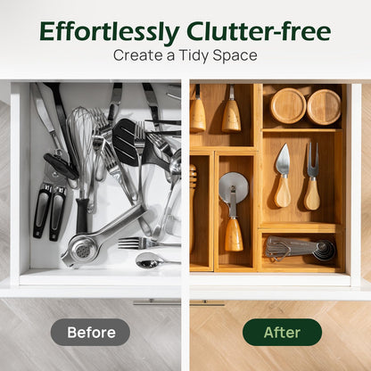 Carbonized Bamboo Kitchen Drawer Organizer, 8 Slots Silverware Organizer, Utensil Holder & Cutlery Tray, 2.2" Deep for Extra Capacity, Non-Slip Feet Included