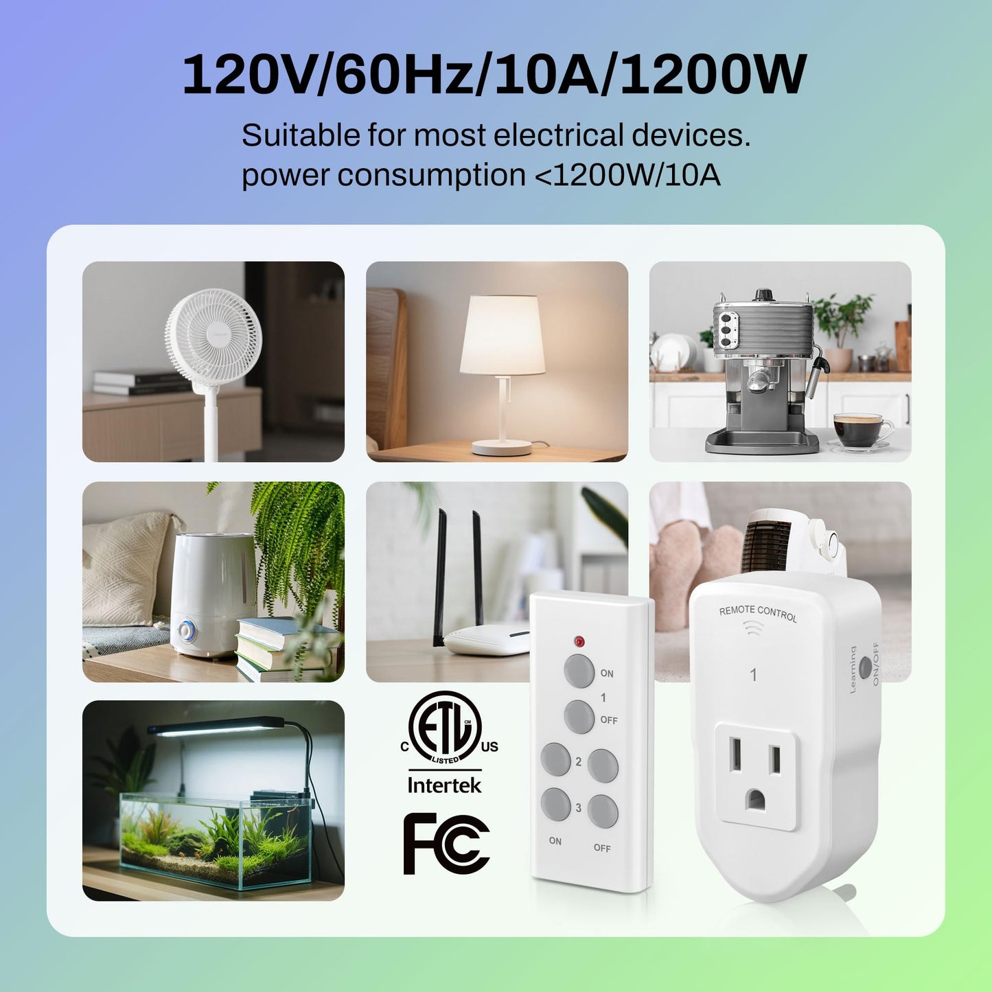 BN-LINK Wireless Remote Control Outlet Electrical Switch for Lights, Fans, Christmas Lights, Small Appliance, 100ft Long Range White (Learning Code, 3 Outlets +1 Remote) 1200W/10A, ETL & FCC Certified