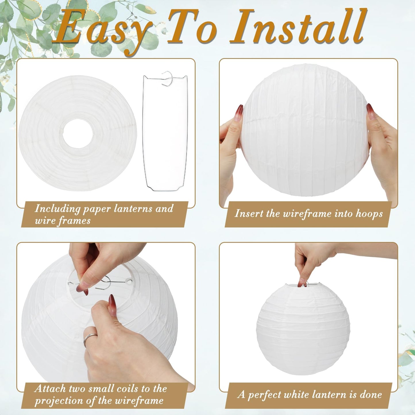 24 Packs White Paper Lanterns 8 Inch Chinese Japanese Hanging Paper Lanterns Lamp Round with Clear Fishing Line DIY Table Centerpiece Decoration for Wedding Birthday Party Baby Shower Indoor Outdoor