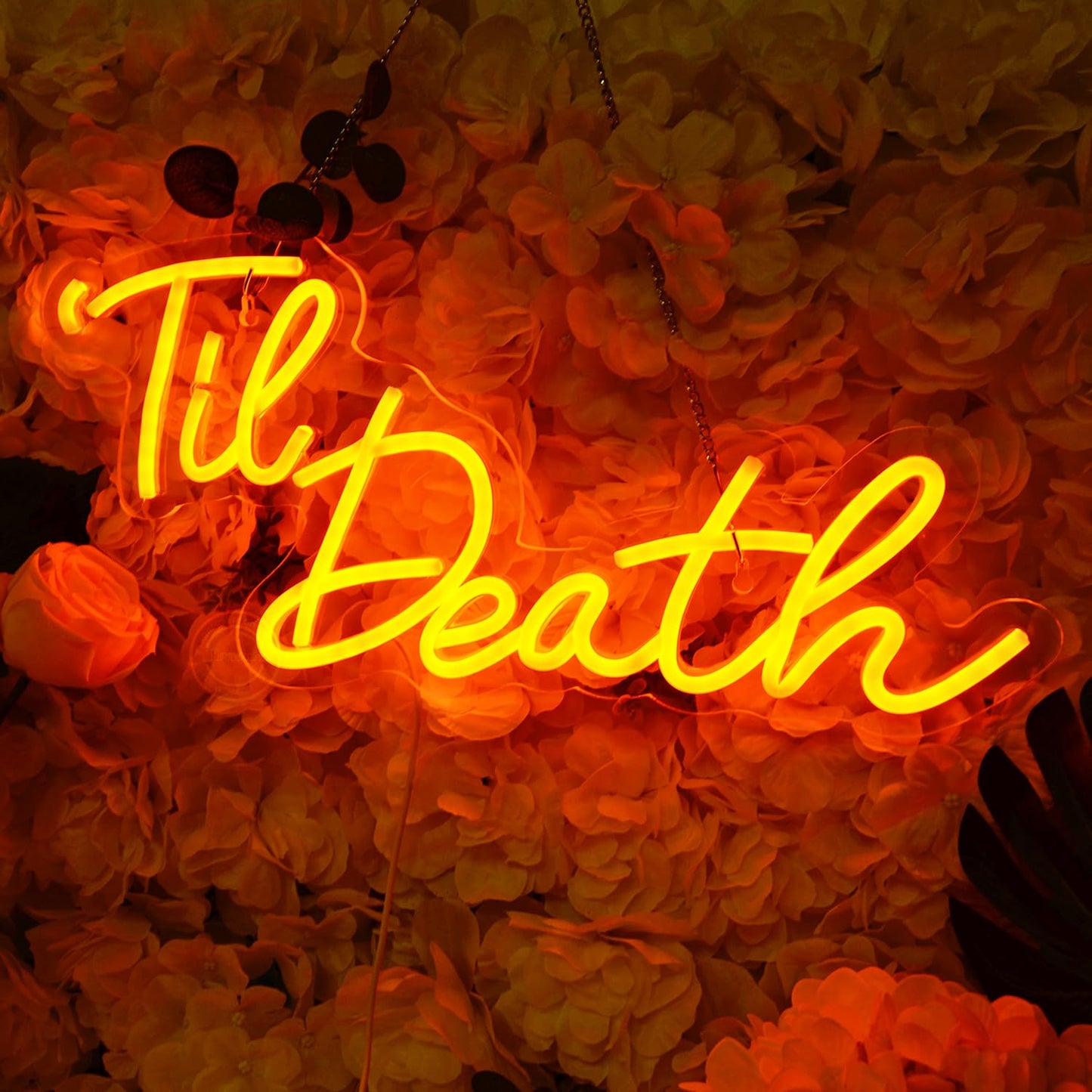 Britrio Til Death Neon Light Sign for Halloween Wedding Party Engagement Bridal Shower Banner,Bedroom Wall Decor Light 5V USB Powered with Switch 17 IN Orange