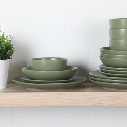 Gibson Home Queenslane 16 Piece Double Bowl Plates and Bowls Dinnerware Sets - Matte Blue