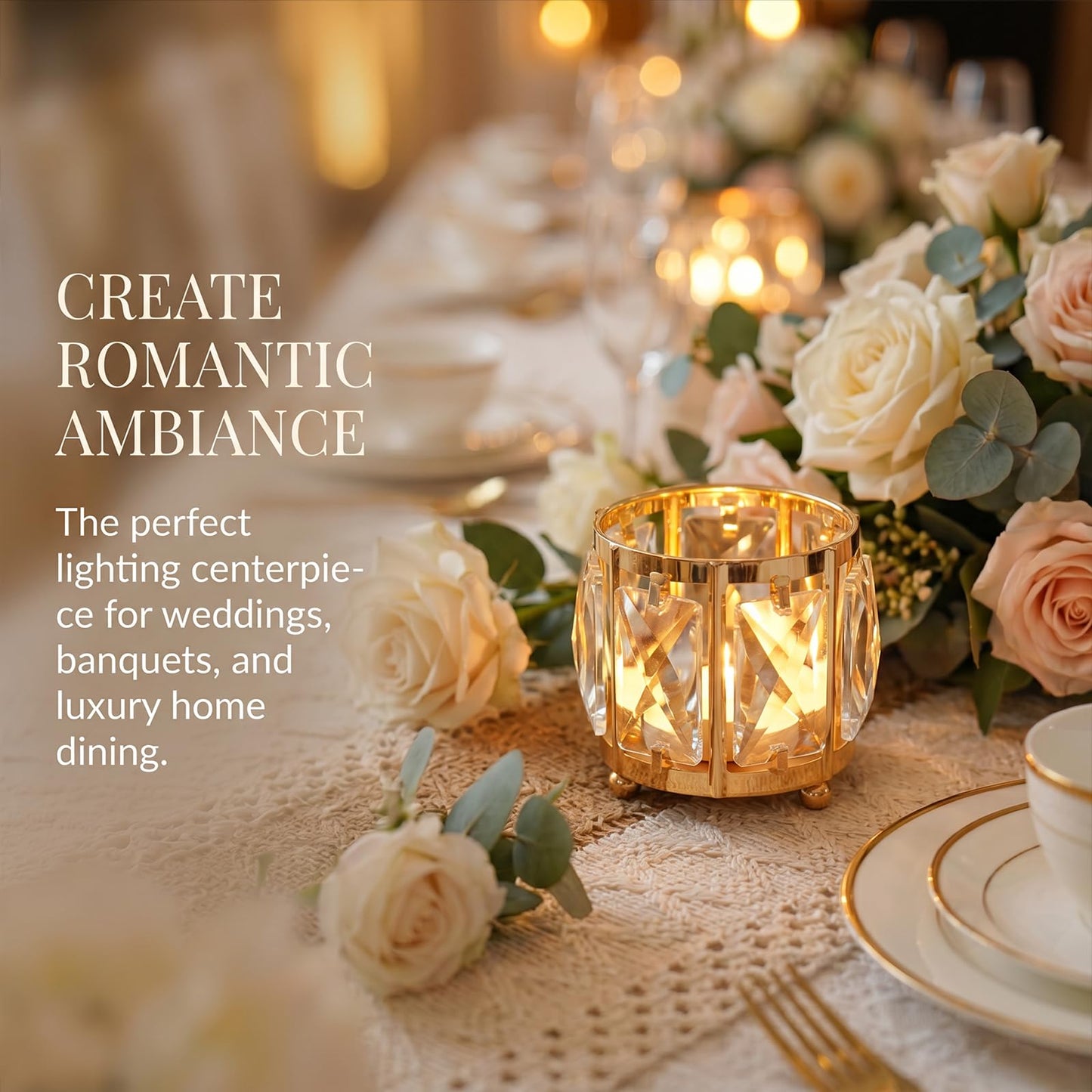 Kolnlala 6pcs Tabletop Tealight Crystal Candle holders3.5''x3.5'' Class Votive Holder Home Decoration,Table centerpieces/Wedding Decor,Gorgeous Gift,Tabletop/Centerpiece Votive Holder (French Gold)