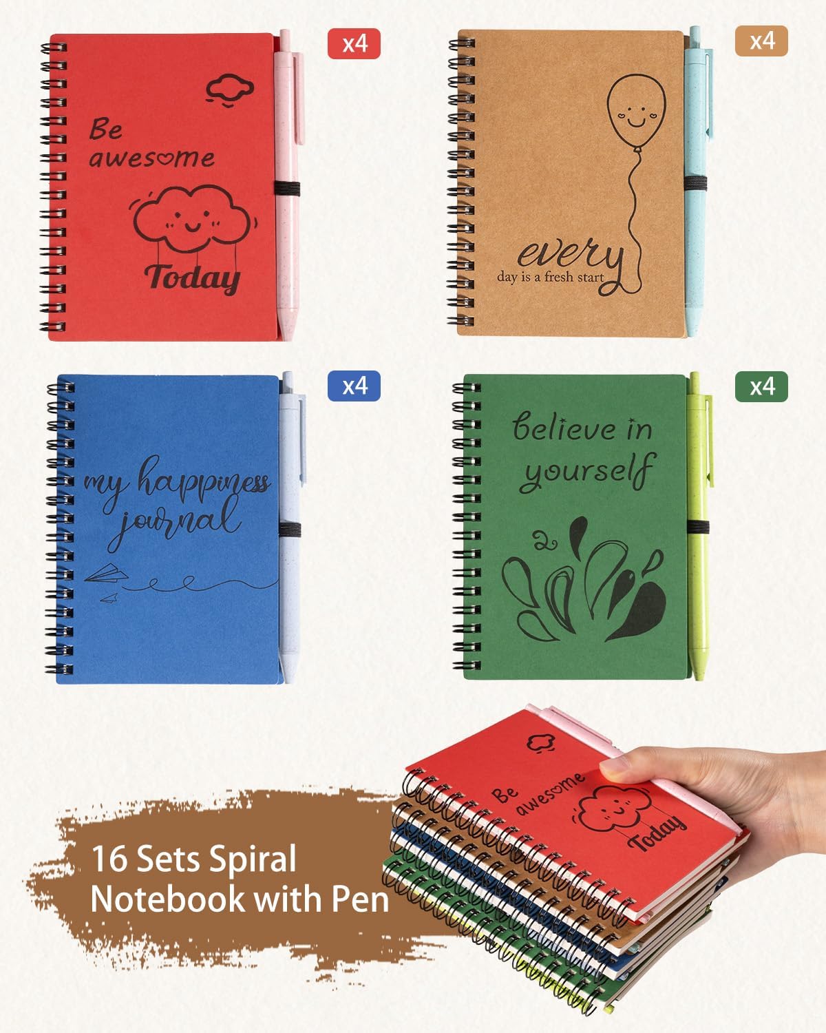 Dynta 16 Set Small Journals with Pens, 4x5.5 Inch Inspirational Notebooks Bulk, Appreciation Thank You Gifts for Coworkers Teachers Students