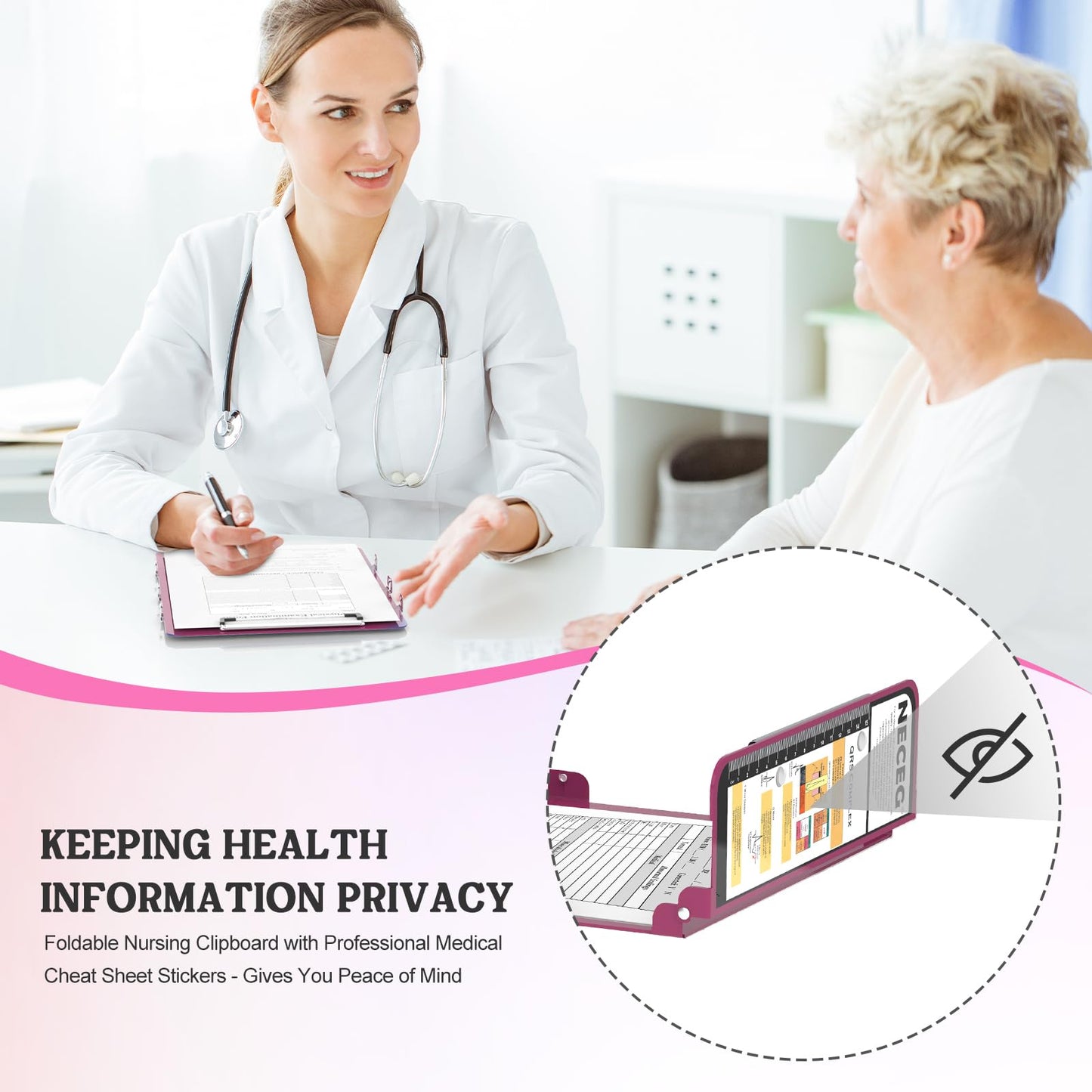 Nursing Clipboard Foldable-4 Layers Aluminum Nurse Foldable Clipboard Nursing Medical Edition Cheat Sheets, Pocket Size Pen Clip for Nurses Students School and Doctors- Wine