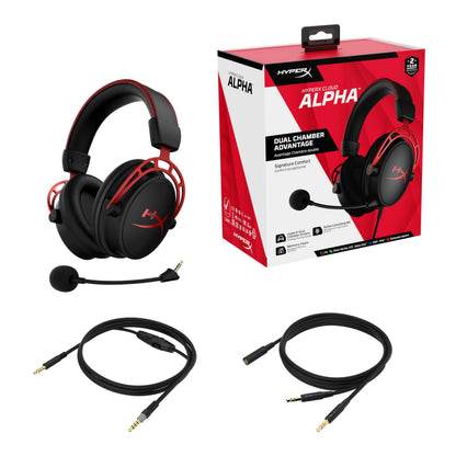HyperX Cloud Alpha Gaming Headset Headphone Wired Detachable Noise Cancelling Microphone Dual Chamber Drivers Memory Foam Over-Ear Soft Leatherette for PC Xbox Nintendo Switch PS4 Black Red (Renewed)