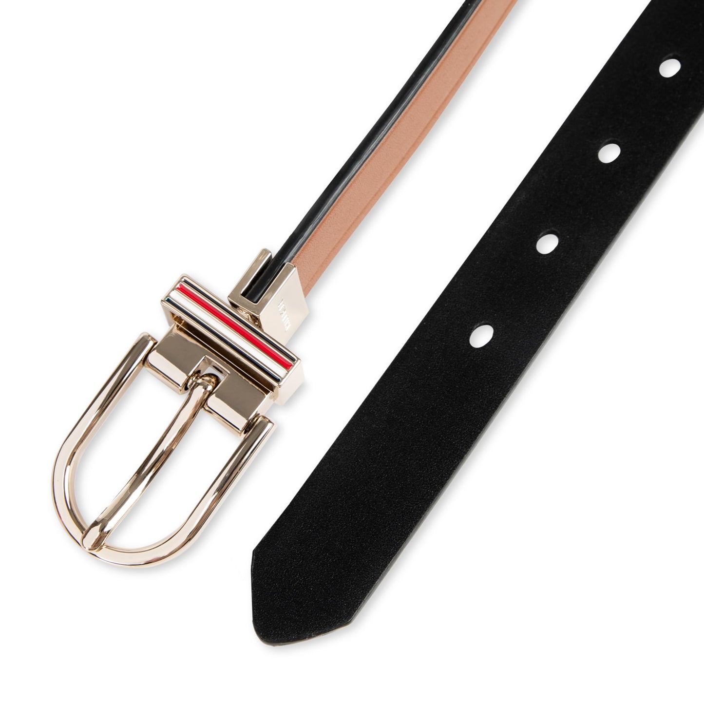 Tommy Hilfiger Women's Reversible TH Flag Enamel Slim Belt, Tan/Black, Large