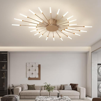 ziidoo Modern Ceiling Light, 28 Lights Metal Firework Designed Chic Led Lighting Fixture for Farmhouse Kitchen Dining Room Bedroom Hallway Living Room (Gold and Dark Gold)