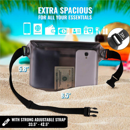 AiRunTech Waterproof Fanny Pack, Beach Cruise Vacation Essentials, Waterproof Pouch Protect Phone Passport Valuables Dry Safety, Paddle Board Kayaking Boating Swimming Accessories-2 Pack（Black + Pink）