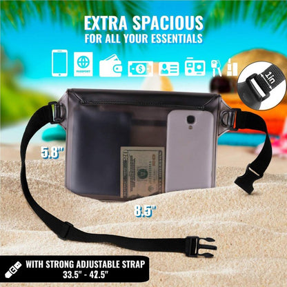 AiRunTech Waterproof Fanny Pack, Beach Cruise Vacation Essentials, Waterproof Pouch Protect Phone Passport Valuables Dry Safety, Paddle Board Kayaking Boating Swimming Accessories-2 Pack（Gray + Black）