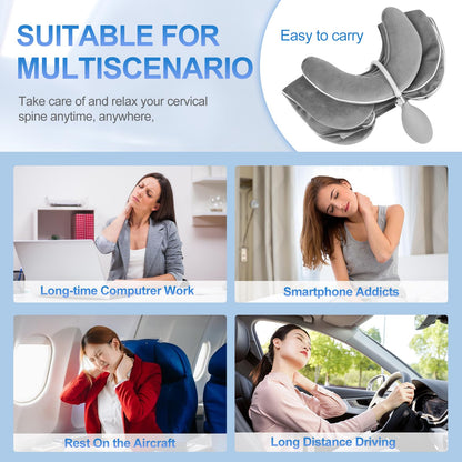 WellSync Inflatable & Adjustable Neck Traction Device with Neck Brace,Portable Cervical Traction Device for Instant Neck Pain Relief,Perfect for Home,Office,and Travel(Gray)