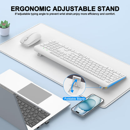 Wireless Keyboard and Mouse Combo, Full Size Silent Ergonomic Keyboard and Mouse, Long Battery Life, Optical Mouse, 2.4G Lag-Free Cordless Mice Keyboard for Computer, Mac, Laptop, PC, Windows