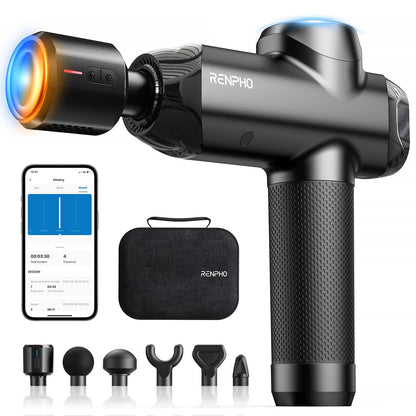 RENPHO Power+ Thermacool Massage Gun with Heat and Cold, Fathers Day Dad Gifts, 12mm Amplitude Deep Tissue Percussion Massager for Professional Athletes, App Controlled Guided Courses, 6 Speeds