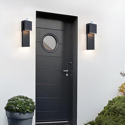 Dusk to Dawn Outdoor Lighting Fixture Wall Mount,Modern Integrated LED 2-Light 17W, Exterior Sensor Front Porch Light,Textured Black,Anti Rust Outside Wall Lights for House,Doorway,Garage