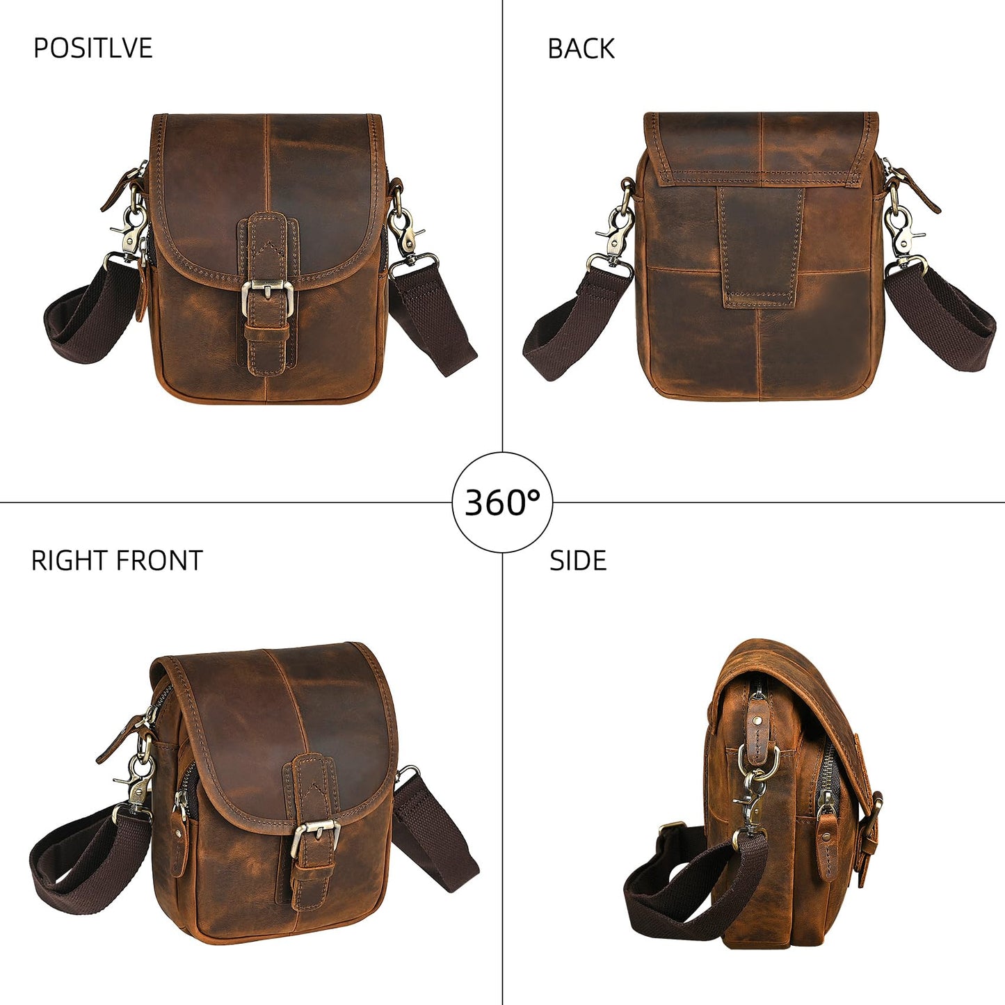 Handadsume Water Resistant Canvas + Leather Hiking Riding Travel Fanny Waist Pack Small Phone Pouch For Men Women FB811-29 (100% Leather- Coffee)